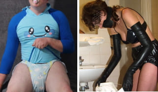 おむつをつけておもらしプレイ（オナニー）している男女